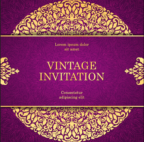 Vintage invitation card with purple floral pattern vector 14  