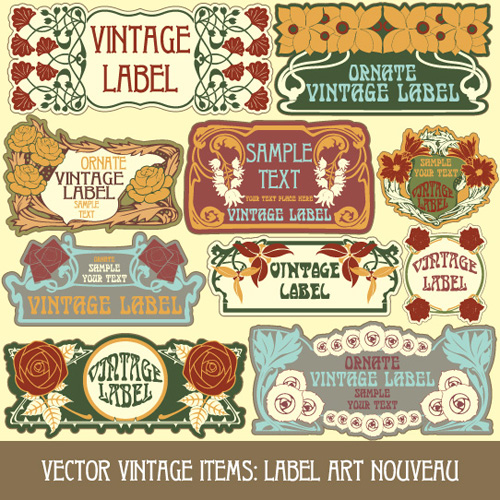 Vintage style label with flowers vector graphic 02  