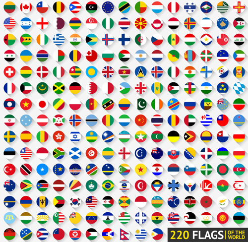 World flags round icons vector material  