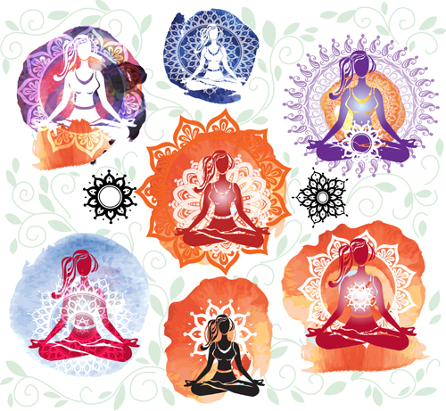 Yoga with floral pattern vector material  