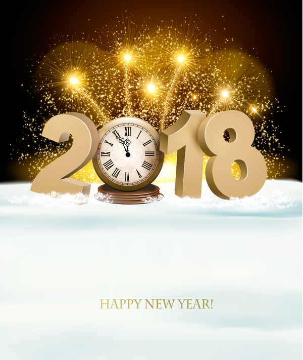 Feiertagshintergrund des neuen Jahres mit Gold 2018 und Feuerwerksvektor  
