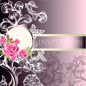 Ornate wedding invitation card vector 02  