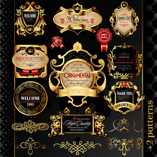 Set of Luxury golden label design vector 03  