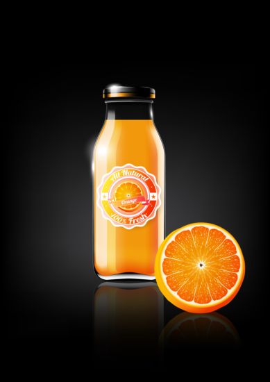 le jus d’orange et le vecteur de bouteille en verre  