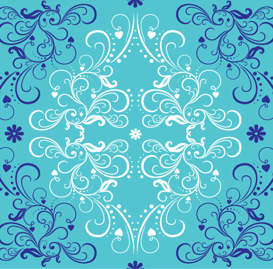 Blue with white floral ornaments  vector  