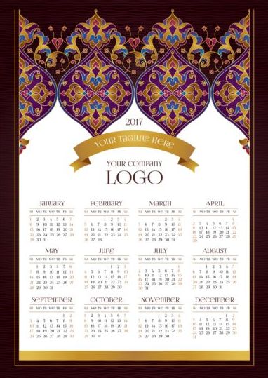 2017 календари с цветочным декором вектор шаблона 01  