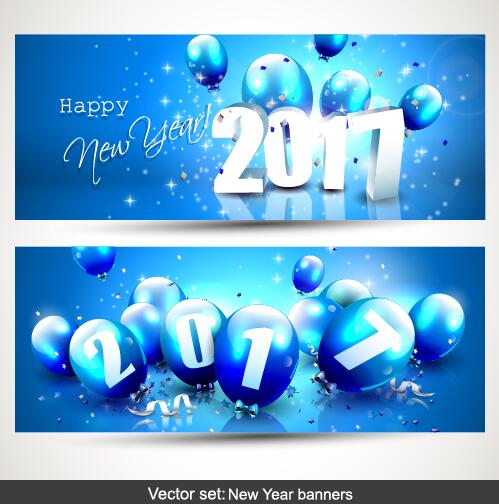 2017 bannière de nouvel an avec vecteur de ballons bleus  