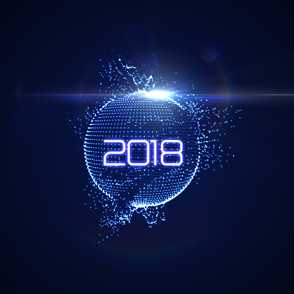 Zusammenfassung beleuchtet Kugel mit Hintergrundvektor 01 des neuen Jahres 2018  