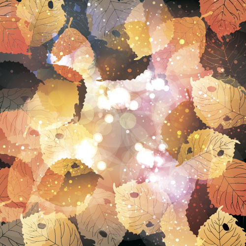 Herfstbladeren met bokeh glanzende achtergrond vector 02  