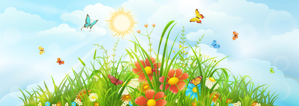 Schöne Blume mit Schmetterlingen und Frühling Hintergrund Vektor-05  