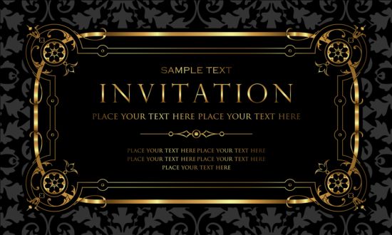 Black and gold vintage style invitation card vector 03  