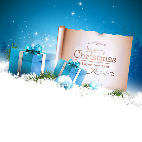 Blue christmas gift box with paper vector  