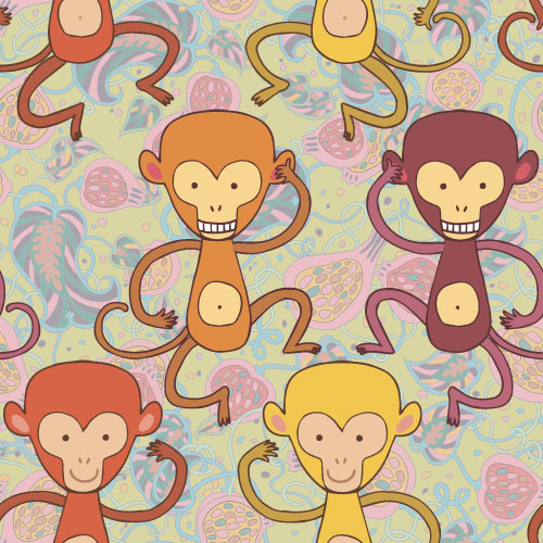 Cartoon monkey vector seamless patterns 02  