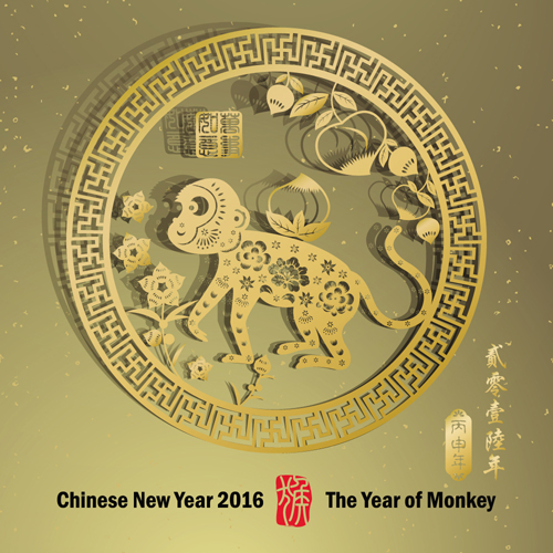 Chinese new year 2016 monkey design vector 01  