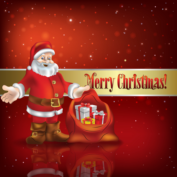 Weihnachtsdekorationen und Santa Claus mit rotem Hintergrundvektor  