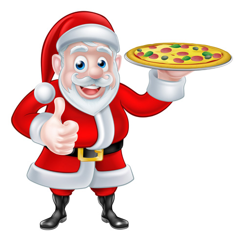 Christmas pizza with santa chef vector  