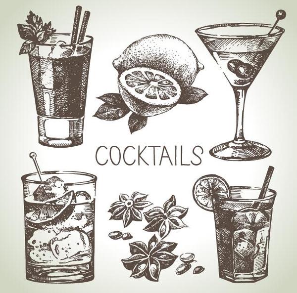 Cocktails dessinés à la main vector illustration set 03  