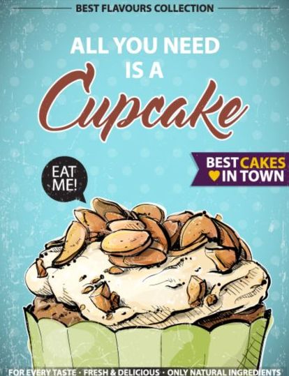 Cupcake Vintage poster ontwerp vectoren 07  