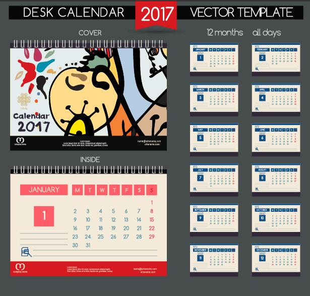 Desk calendar 2017 vector retro template 08  