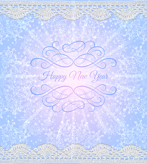 Elegant new year card with lace border vector 02  