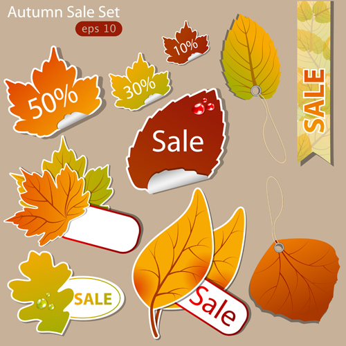 Exquisite autumn discounts sticker vector material 02  