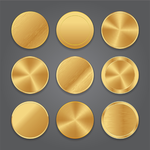 Round gold button vector set  