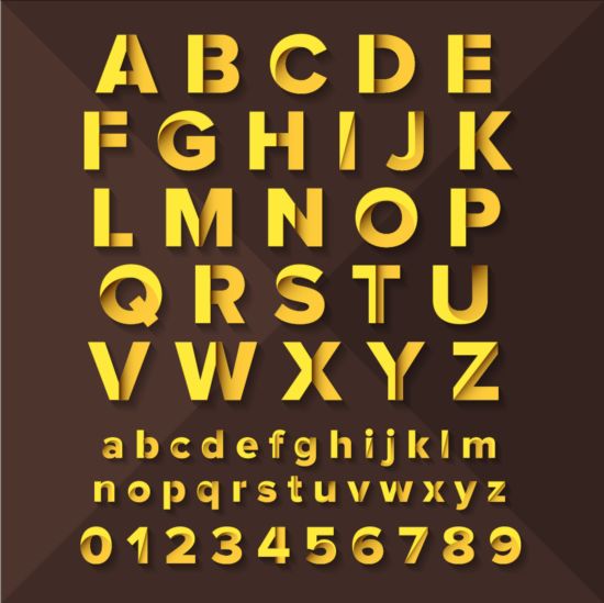 Guld papper alfabet med siffror vektor  
