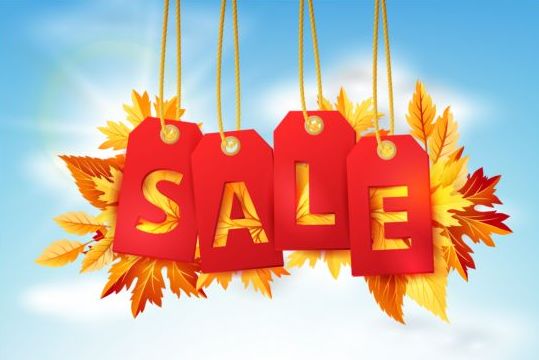 Golden autumn leaves with sale tags vector 01  