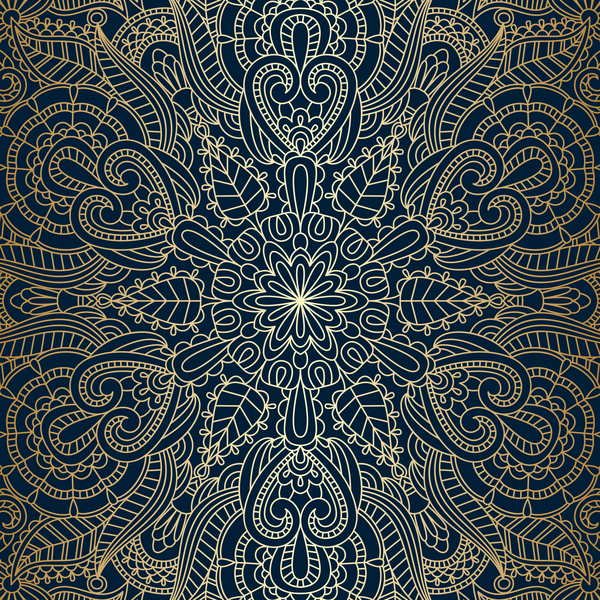 青色の背景ベクトル 04 黄金の飾りパターン  