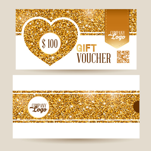 Golden valentines day gift voucher vector 02  