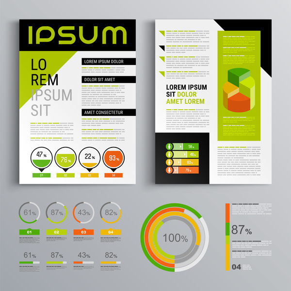 Grün mit schwarzer Broschürenabdeckung mit infographic Vektor 03 des Geschäfts  