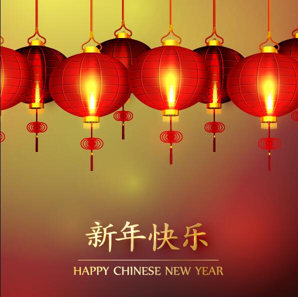 Glückliche chinesische Neujahrs-Grußkarte mit Laternen-Vektor 19  