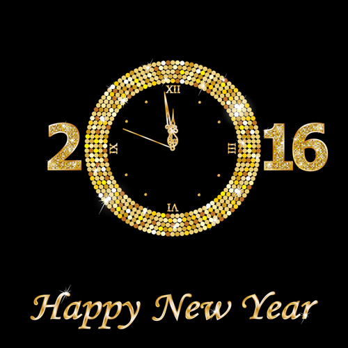 Happy new year 2016 golden clock vector  