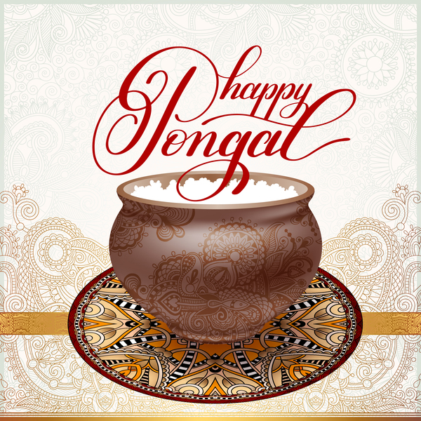 Happy pongal festival met decor Floral Vector materiaal 03  