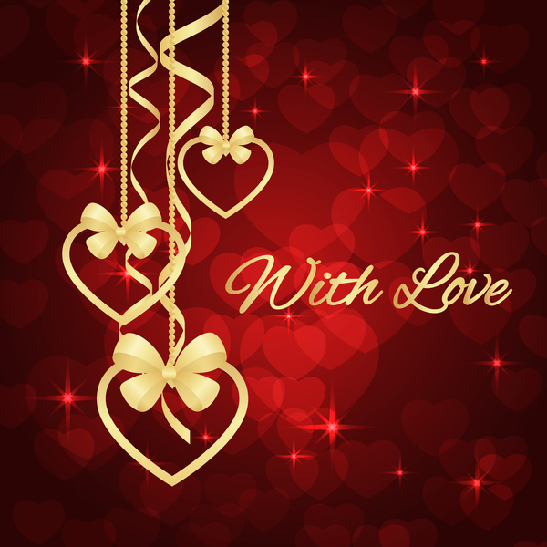 Heart decorative with valentine red background vector 01  