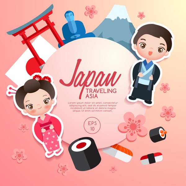 Japan travel cartoon template vector  