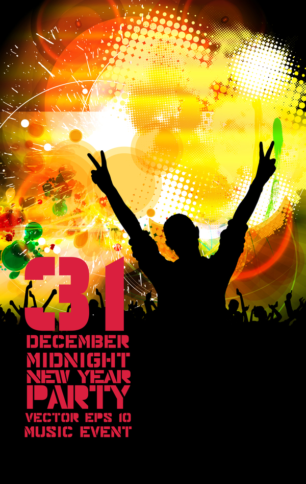Midnight new year party flayer vectors template 03  
