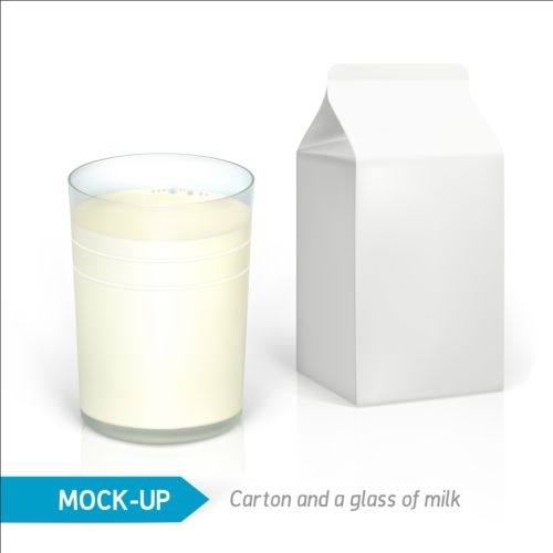 Milk Carton package with glass cup vectors 02  