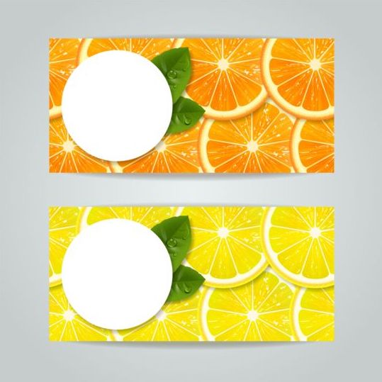 Arance con banner vettoriale a fetta di limone  