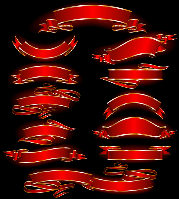 華やかな赤いリボン バナー ベクトル 02  