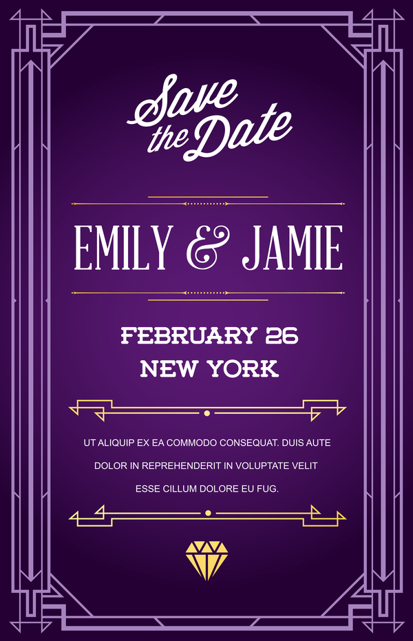 Purple wedding invitation card template vector 02  