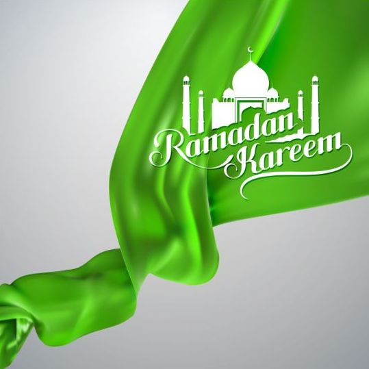 Ramadan Kareem bakgrund med grön siden tyg vektor 01  