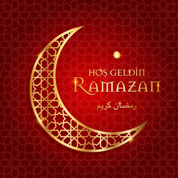 Ramazan background with golden moon vector 01  