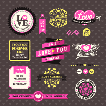 Retro Valentines Day labels vector set 02  