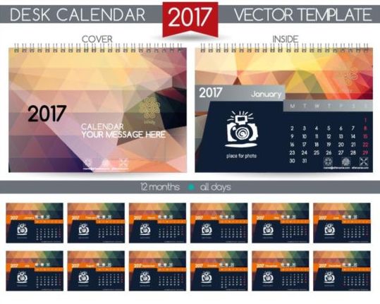 レトロなデスクカレンダー2017ベクトルテンプレート25  