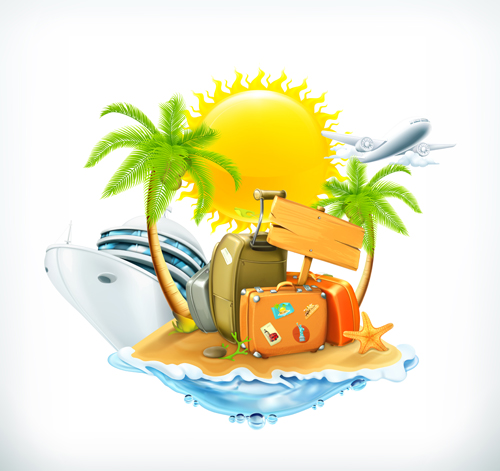 Sea island summer holiday elements vector background 04  