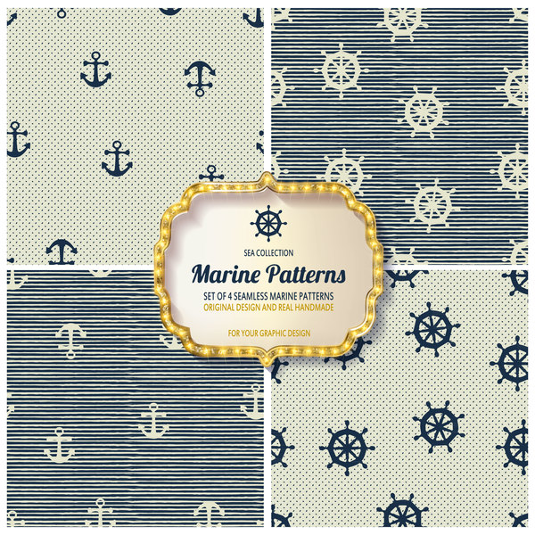 Sea seamless pattern vector material set 01  