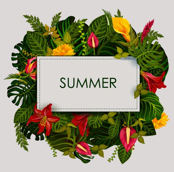 Summer background with tropical plant and flower vector 10  