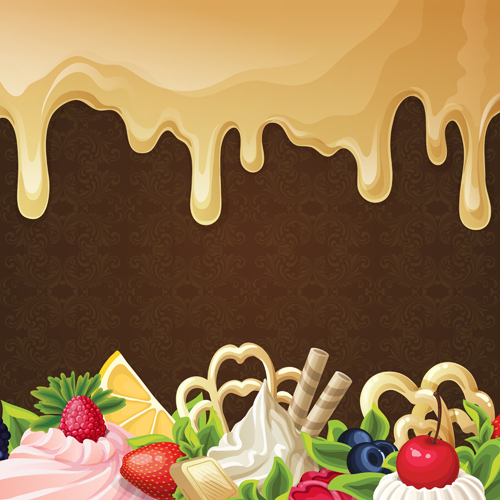 Sweet with drop chocolate background set vector 01  