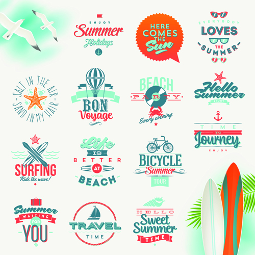 Travel summer holiday labels set vector 03  